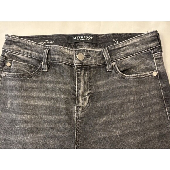 LIVERPOOL Los Angeles The Crop Flare Jeans Women 27/4 Black Stretch Dark Denim - Picture 4 of 15